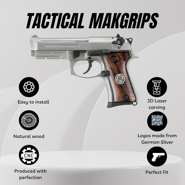 Compatible with Beretta 92 FS Compact Silver Metal Grips