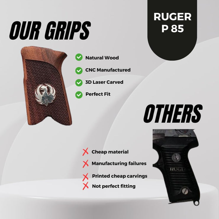 Ruger P85 Gun Grips, Wooden Gun Silver Metal Grips