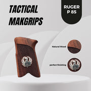 Ruger P85 Gun Grips, Wooden Gun Silver Metal Grips