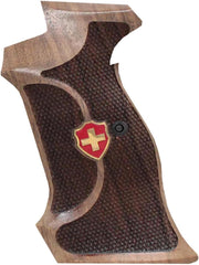Sig P210 Wooden Target Grips, Enamel Cross Logo, Walnut Wood Gold Metal Gungrip