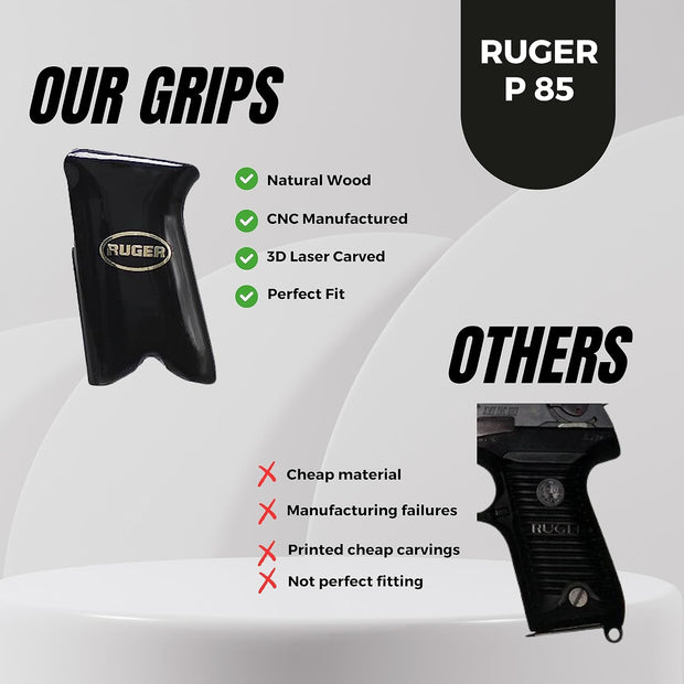 Ruger P85 Gun Grips, Acrylic Gun Gold Metal Grips