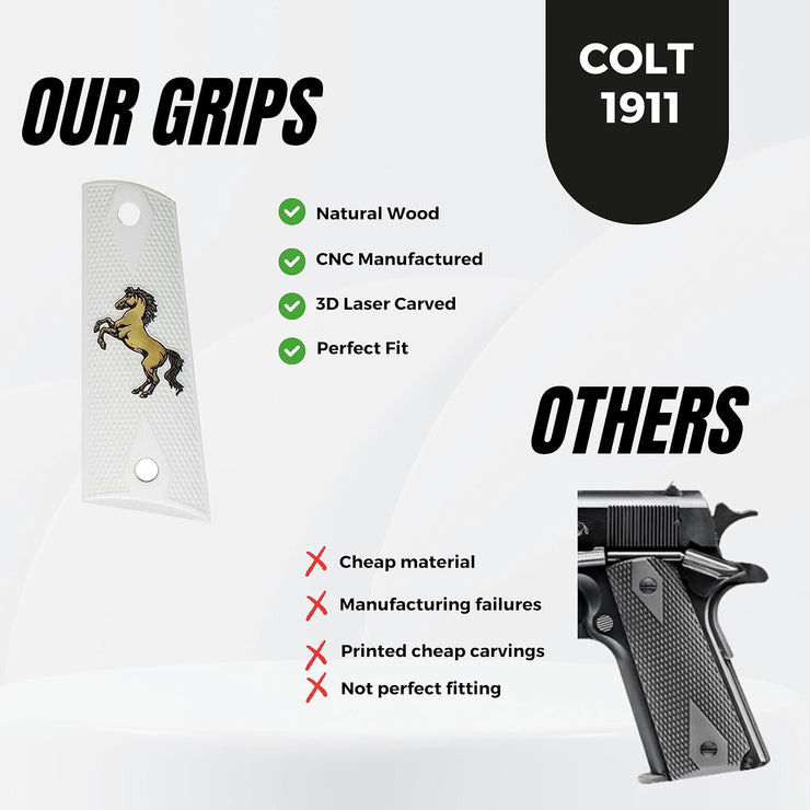 Colt, Kimber, Regent, Taurus, Springfield, Ruger, Girsan, Smith Wesson 1911 Gold Metal Acrylic Grips