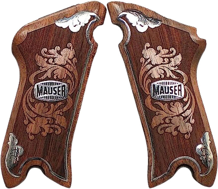 Mauser Luger P08 Gun Grips Wooden Gold Metal