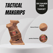 Sig P210 Wooden Target Grips, Enamel Cross Logo, Walnut Wood Gun Gold Metal Grips