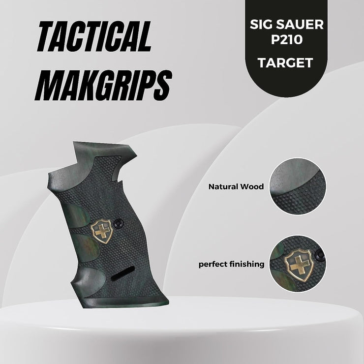 Sig P210 Wooden Target Grips, Walnut Wood Gun Gold Metal Grips