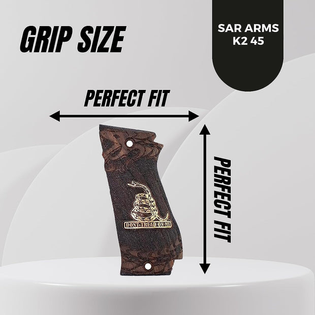 Sar Arms K245 K2 45 Grips, Walnut Wood Gold Metal Grips