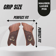 Mauser Luger P08 Gun Grips, Wooden Gold Metal Grips