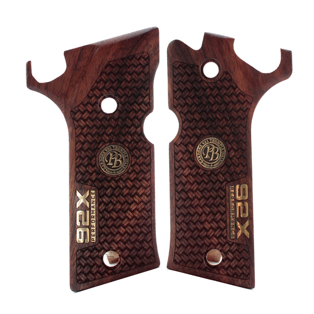 Beretta 92X Performance Gold  Logo Walnut Wood Gun Grips