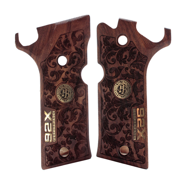 Beretta 92X Performance Gold  Logo Walnut Wood Gun Grips