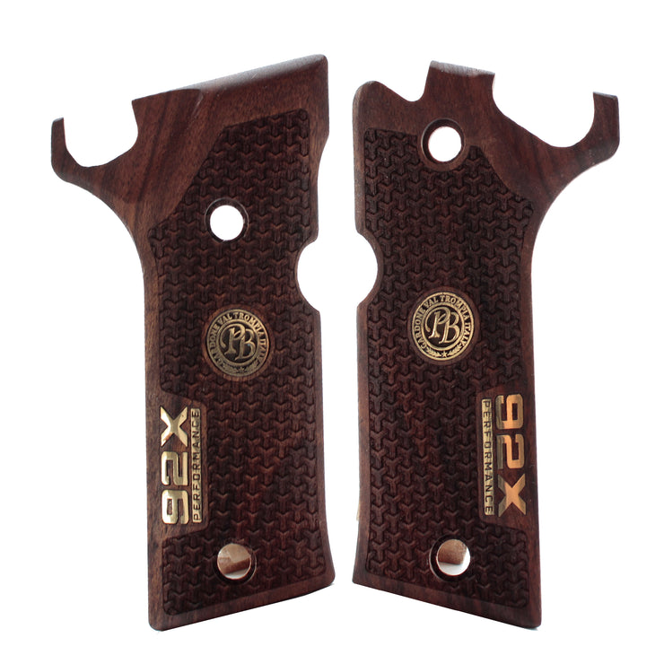 Beretta 92X Performance Gold  Logo Walnut Wood Gun Grips