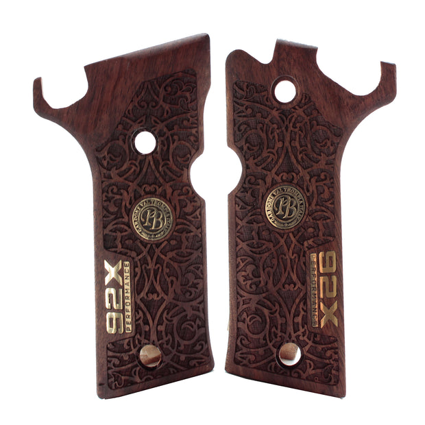 Beretta 92X Performance Gold  Logo Walnut Wood Gun Grips