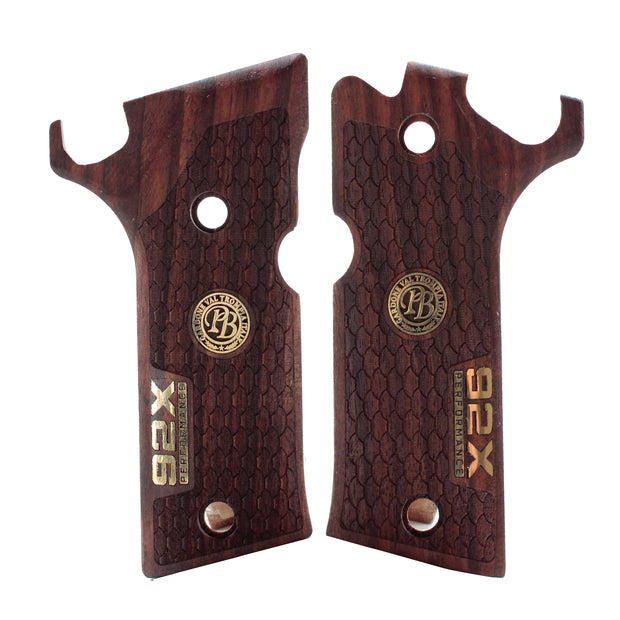 Beretta 92X Performance Gold  Logo Walnut Wood Gun Grips