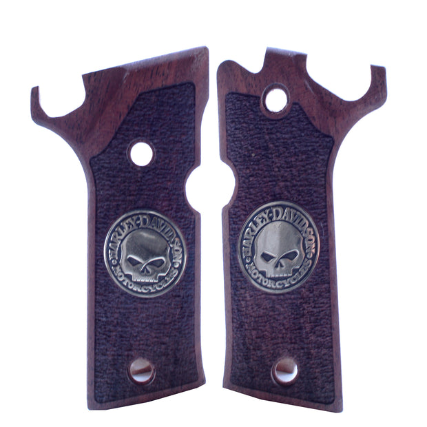 Beretta 92X Performance Gold Harley Davidson Logo Walnut Wood Gun Grips