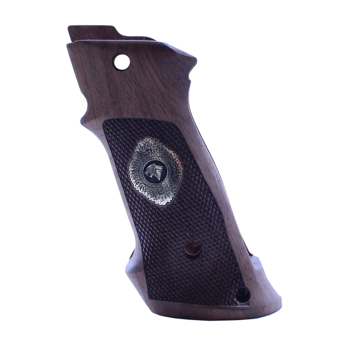 Colt 1911 Grips, Full Size Walnut Wood, Colt Professional Target Gold Metal Gungrip