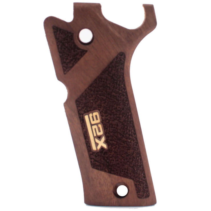 Beretta 92 Xi Wood Gun Grips  Gold Metal Logo (Does not fit Performance Model)