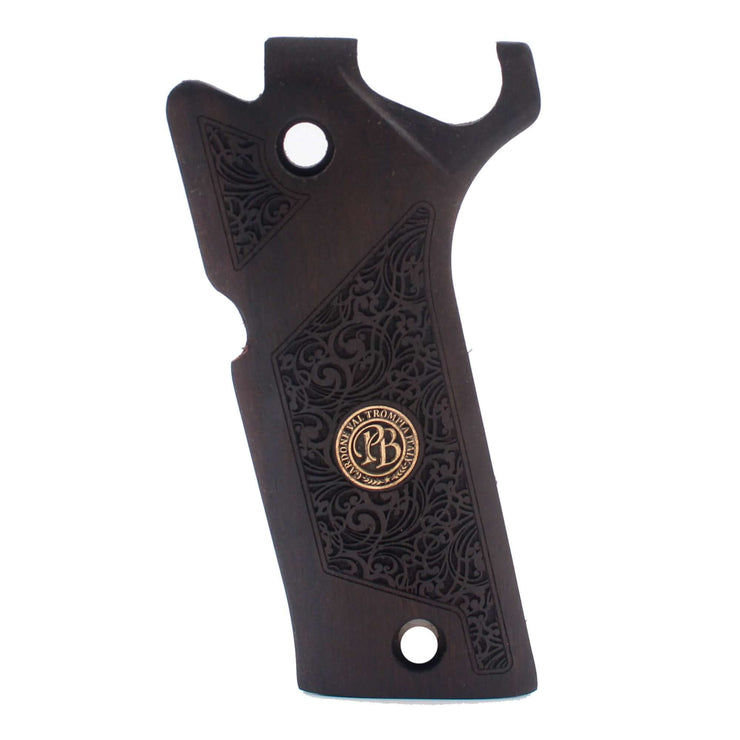 Beretta 92 Xi Wood Gun Grips  Gold Metal Logo (Does not fit Performance Model)