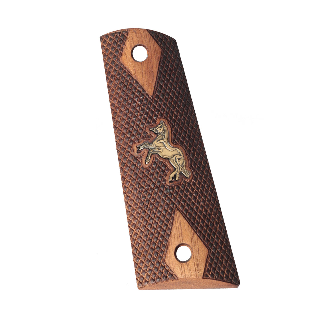 Rosewood 1911 Grips Full Size With Colt Gold Horse Medallion & Screws, Fit Colt Springfield