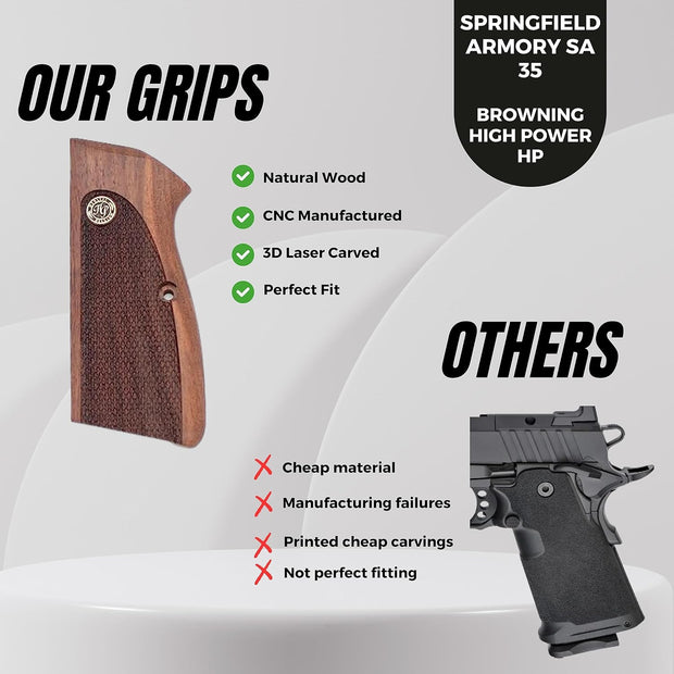 Springfield Armory SA 35,Browning High Power HP, Regent Br-9 Silver Metal Grips