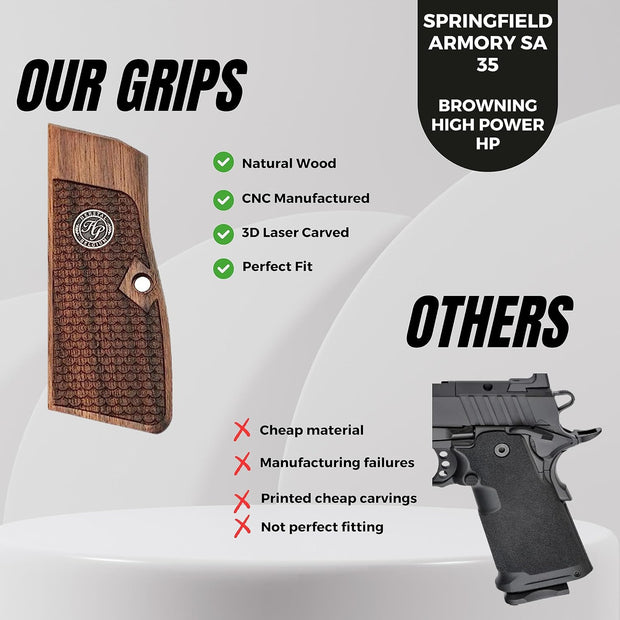 Springfield Armory SA 35,Browning High Power HP, Regent Silver Metal Grips
