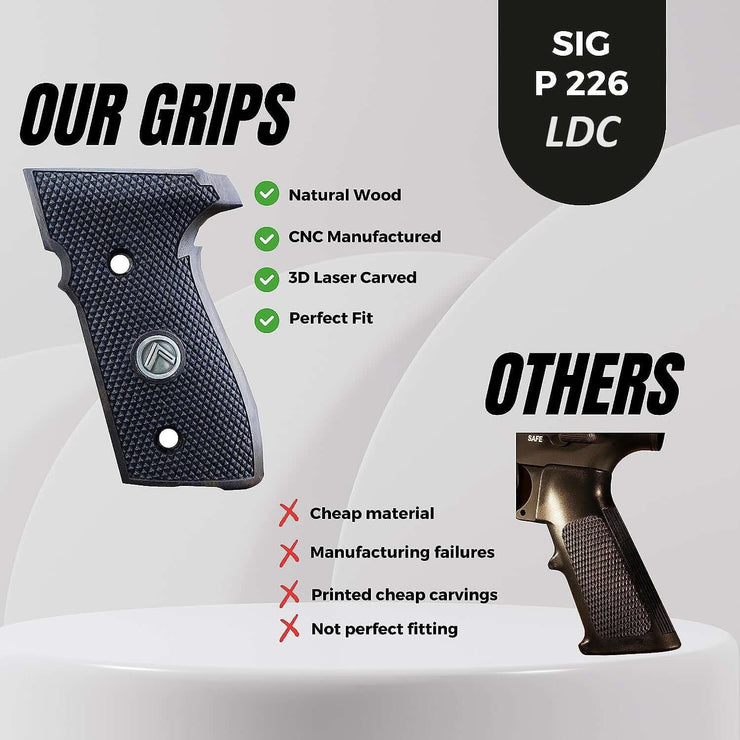 Sig Sauer P226 LDC II and LDC 2 Walnut Wood Grips Silver Metal Logo