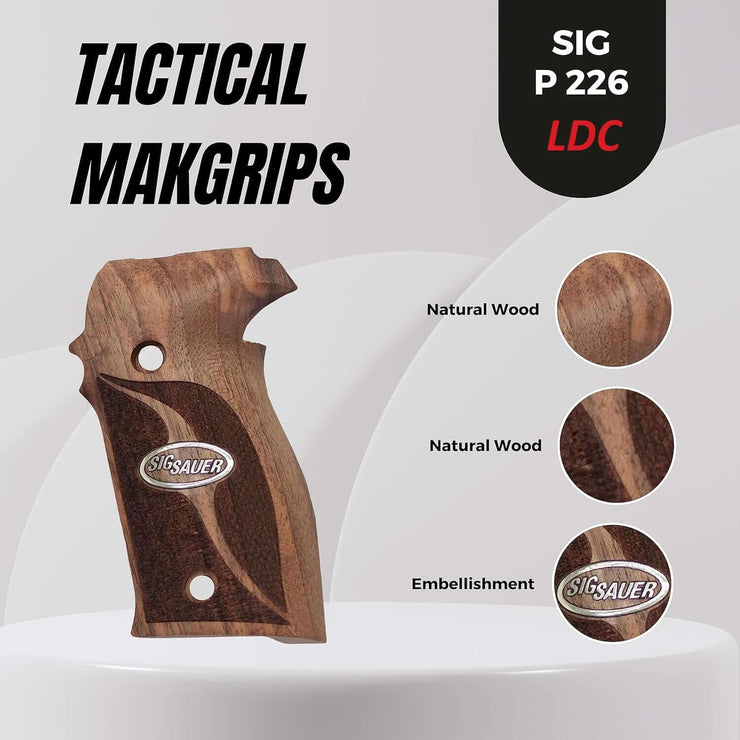 Sig Sauer P226 LDC II and LDC 2 Walnut Wood Grips Silver Metal Logo