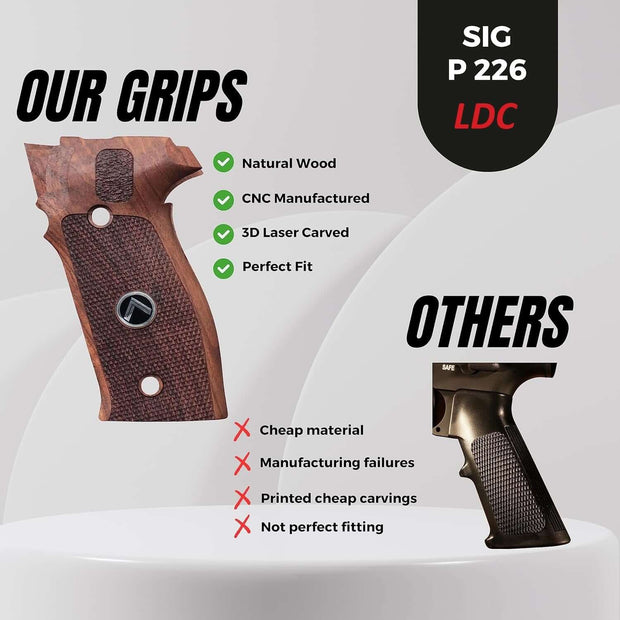 Sig Sauer P226 LDC II and LDC 2 Walnut Wood Grips Silver Metal Logo