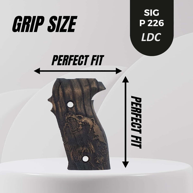 Sig Sauer P226 LDC II and LDC 2 Walnut Wood Grips Bear Laser Engraving