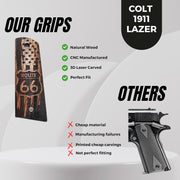 Colt 1911 Grips, Textured Walnut, Wood, Gungrip Handcrafted