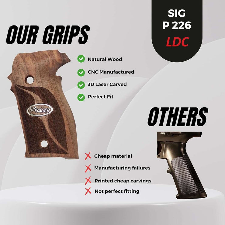 Sig Sauer P226 LDC II and LDC 2 Walnut Wood Grips Silver Metal Logo