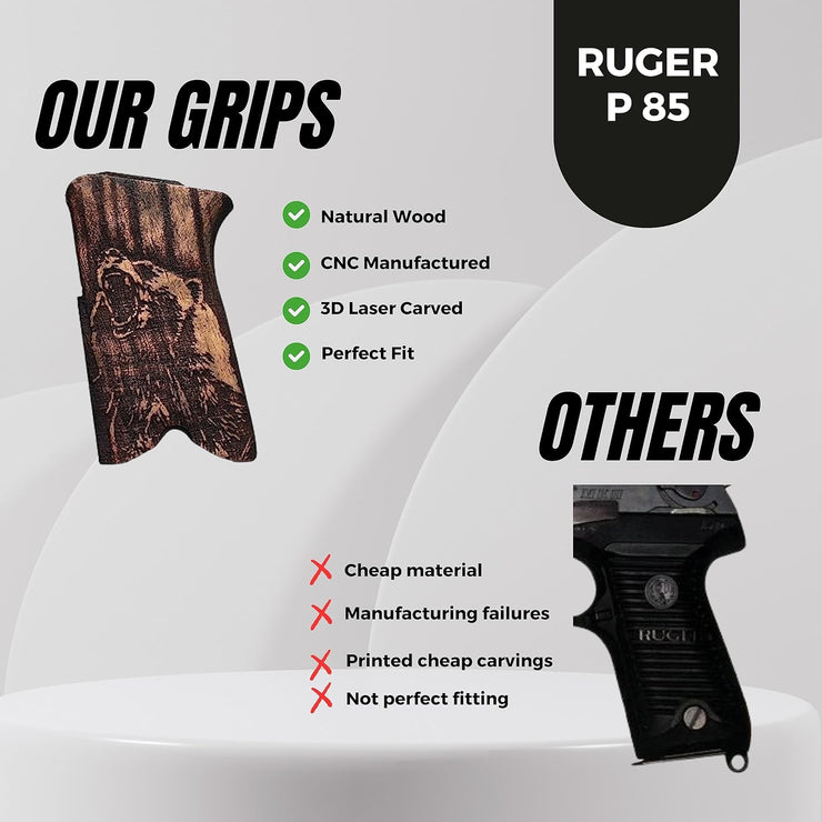 Ruger P85 Gun Wooden Gun  Gold Metal Grips