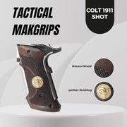 Colt 1911 Grips, Full Size Walnut Wood, Colt Professional Target Gold Metal Gungrip