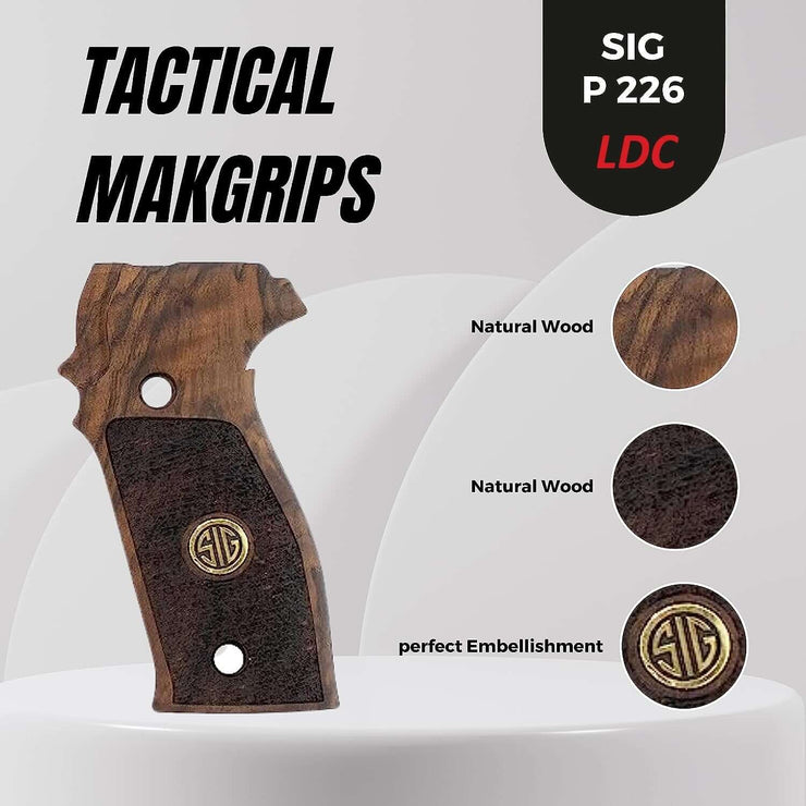 Sig Sauer P226 LDC II and LDC 2 Walnut Wood Grips Gold Metal Logo