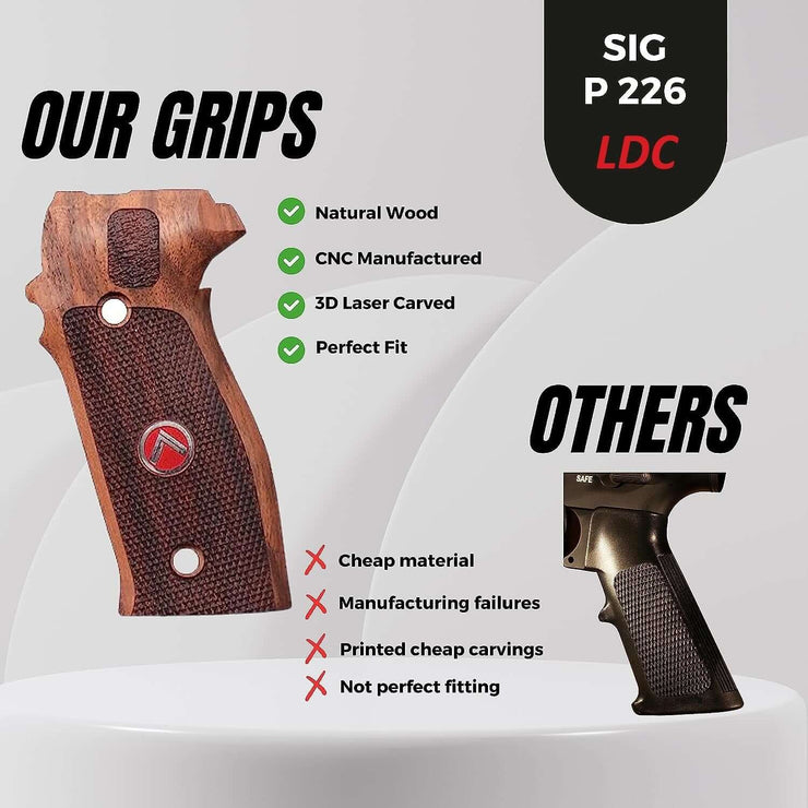 Sig Sauer P226 LDC II and LDC 2 Walnut Wood Grips Silver Metal Logo