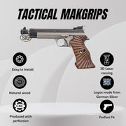 Sig P210 Wooden Target Grips, Enamel Cross Logo, Walnut Wood Gun Gold Metal Grips