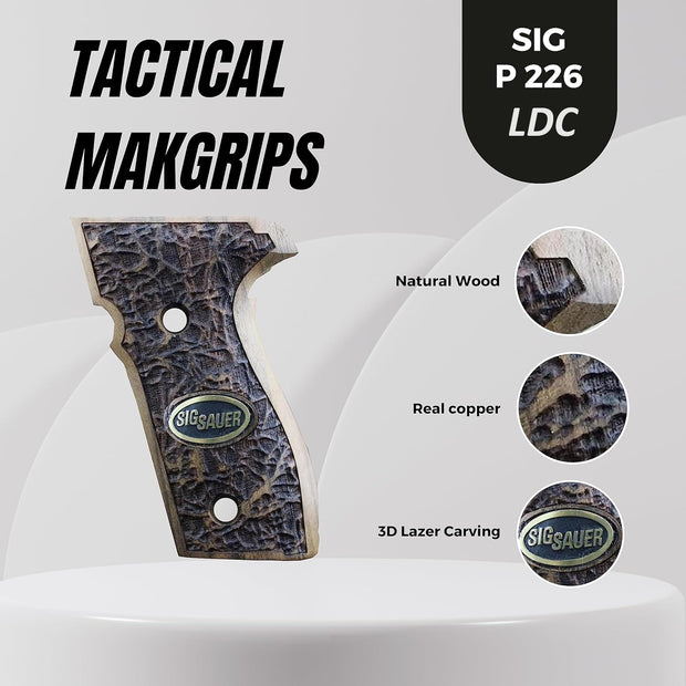 Sig Sauer P226 LDC II and LDC 2 Walnut Wood Grips Gold Metal Logo