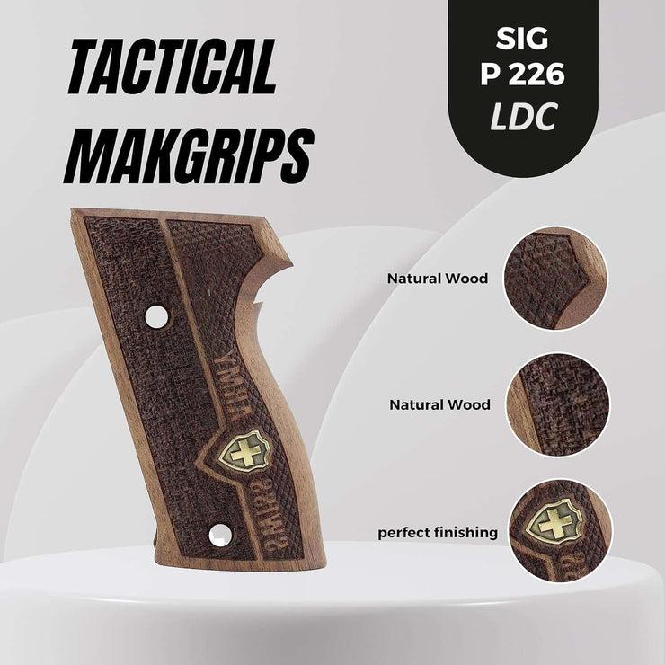 Sig Sauer P226 LDC II and LDC 2 Walnut Wood Grips Gold Metal Logo