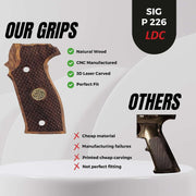 Sig Sauer P226 LDC II and LDC 2 Walnut Wood Grips Gold Metal Logo