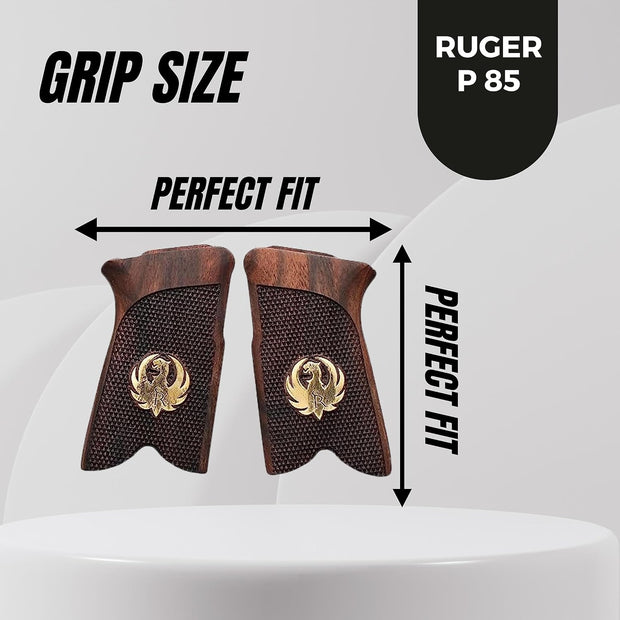 Ruger P85 Gun Grips, Wooden Gun Gold Metal Grips