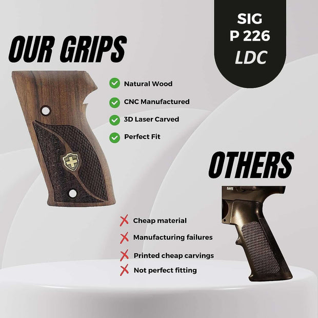 Sig Sauer P226 LDC II and LDC 2 Walnut Wood Grips Gold Metal Logo