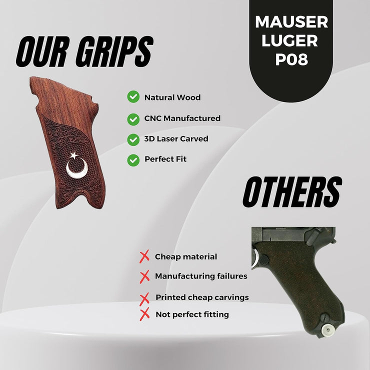 Mauser Luger P08 Gun Grips, Wooden Grips