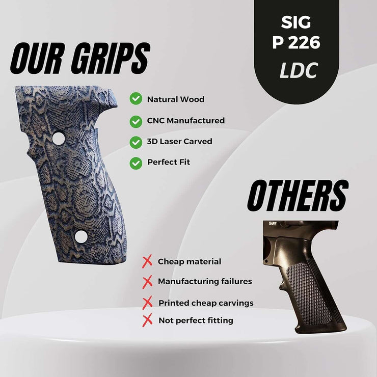 Sig Sauer P226 LDC II and LDC 2 Walnut Wood Grips Snake Laser Gravür