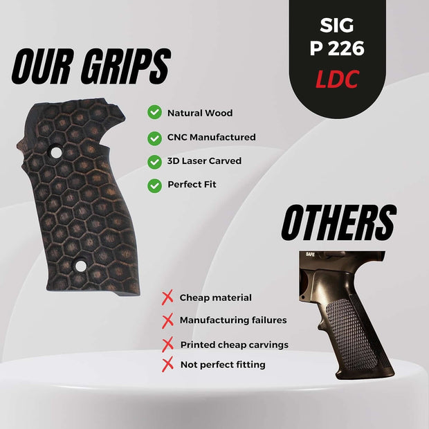 Sig Sauer P226 LDC II and LDC 2 Walnut Wood Grips Honeycomb Laser Engraving