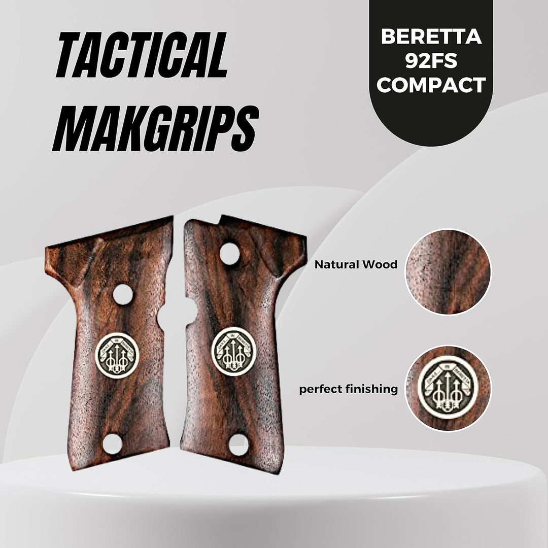 Compatible with Beretta 92 FS Compact Silver Metal Grips
