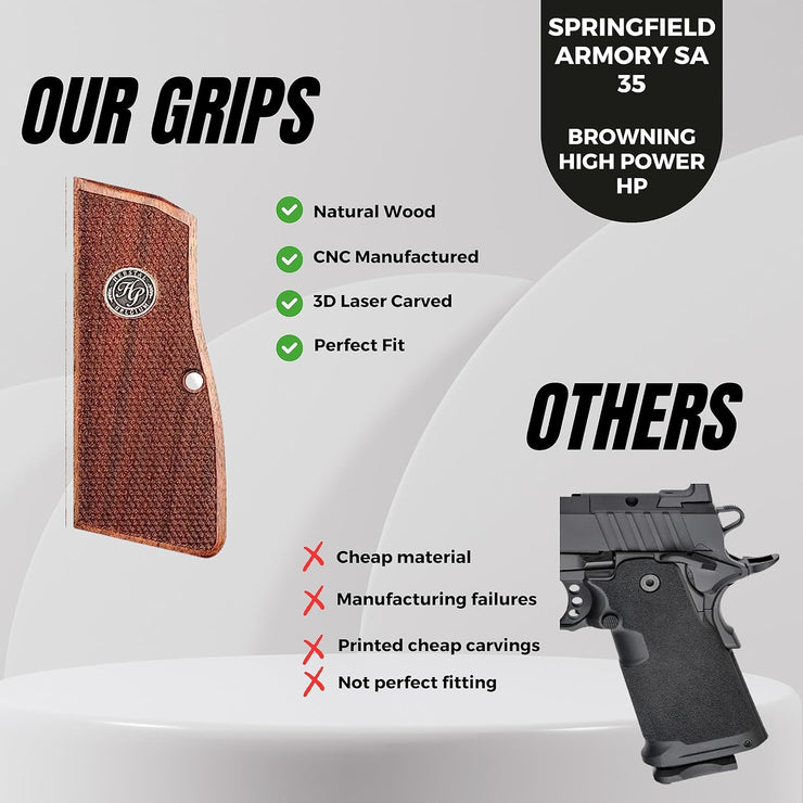 Springfield Armory SA 35,Browning High Power HP, Regent Br-9 Silver Metal Grips