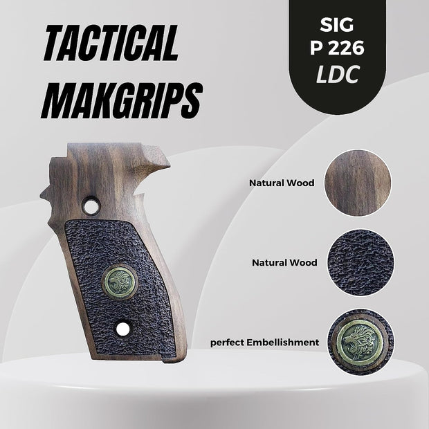 Sig Sauer P226 LDC II and LDC 2 Walnut Wood Grips Gold Lion Metal Logo