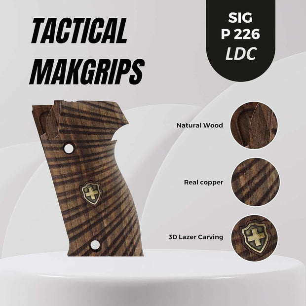 Sig Sauer P226 LDC II and LDC 2 Walnut Wood Grips Gold Metal Logo