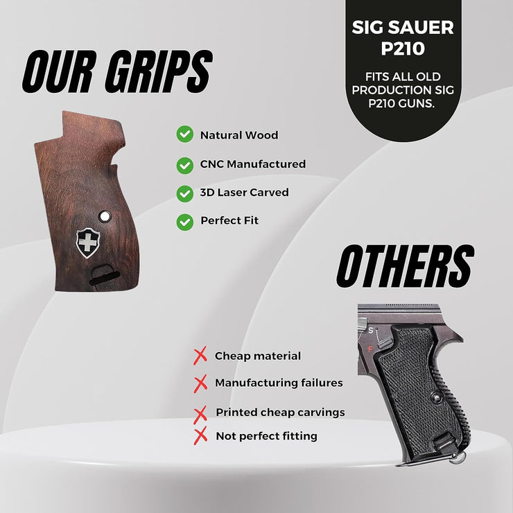 SIG P210 Orthopedic Wood Silver Metal Grips