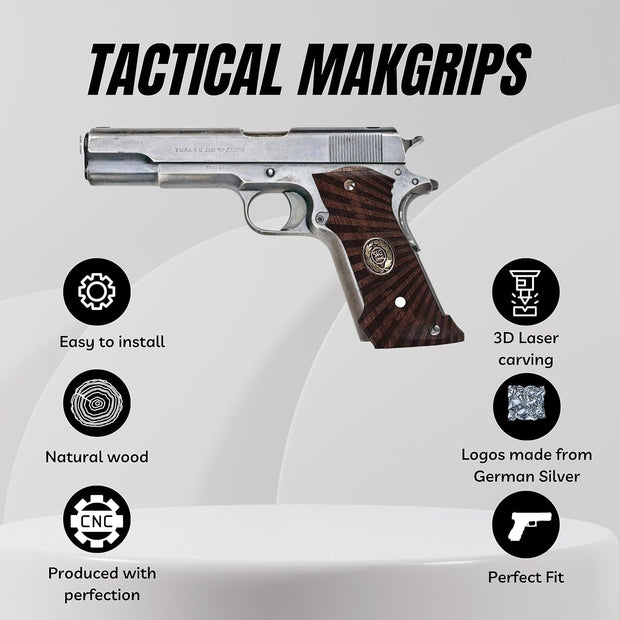 Colt 1911 Wood Grips Gun Gold Metal Grips