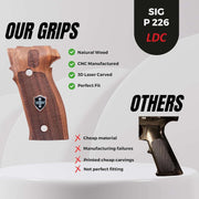 Sig Sauer P226 LDC II and LDC 2 Walnut Wood Grips Silver Metal Logo