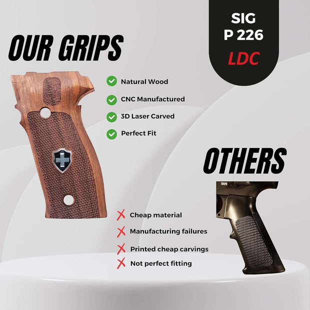 Sig Sauer P226 LDC II and LDC 2 Walnut Wood Grips Silver Metal Logo